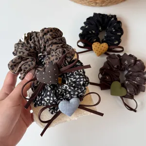 French style bow heart scrunchie high elasticity hair rope for women ponytail and hair bun styling