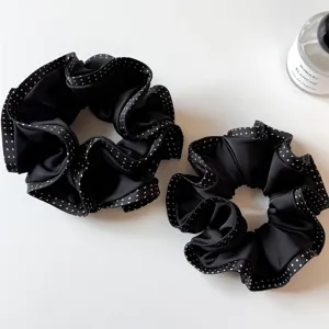 Polka Dot Rüschenbesatz Satin Haargummis Doppellagig Wood Ear Edge Haarbänder Koreanische Mode Pferdeschwanz Halter Für Damen Mädchen