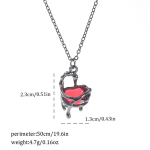 Gothic black dripping heart necklace detail with dimensions and weight parameters