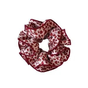 Chouchou à motif léopard cœur rouge doux double couche élastique pour cheveux de femme