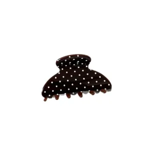 Elegant brown polka dot hair claw clip for women, stylish acrylic shark clip for daily hair styling.