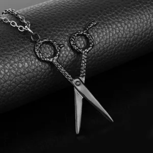 Creative Hairdresser Scissors Pendant Necklace Alloy Electroplated Snake Chain Fashion Sweater Chain Jewelry For Women Men