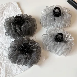 Sparkling organza hair claw with rhinestones, elegant cloud design for thick hair styling.