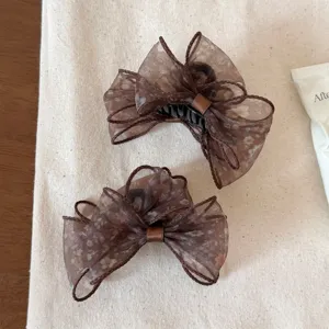 7cm Brown Floral Sheer Bow Hair Claw Clip Autumn Maillard Fashion Hair Accessories for Women