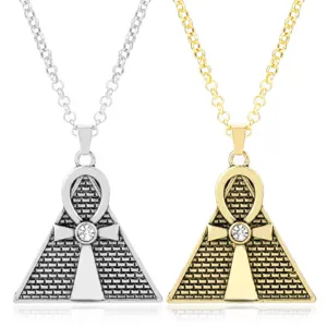 Vintage Ankh Pyramid Pendant Necklace Alloy Antique Pewter Gold Rhinestone Fashion Jewelry For Women Men