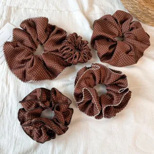 Women Polka Dot Satin Scrunchie Ruffled Lettuce Trim Hair Tie High Elastic Durable Ponytail Holder Korean Style Hair Accessories