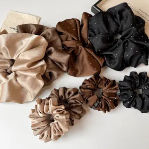 Satin rhinestone hair scrunchies set, large and small gentle elegant hair ties for women and girls.