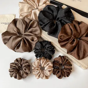 Korean Style Satin Rhinestone Scrunchies Large Small Size Elegant Silk Elastic Hair Bands Ponytail Holders For Women Hair Accessories