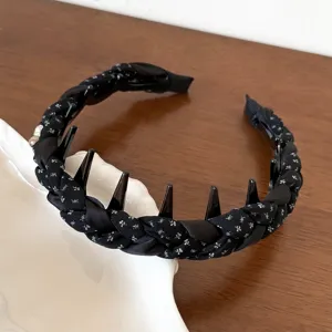 Diadema trenzada negra con perlas y diamantes de imitación para mujer accesorio de cabello chic