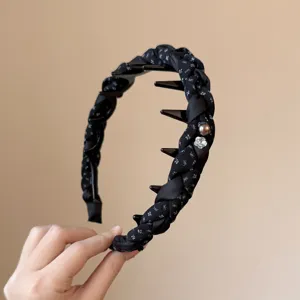Diadema Trenzada Estilo Francés Antideslizante para Mujer de Tela con Strass y Perla Artificial Banda para el Pelo Acolchada
