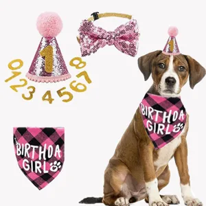 Pet Birthday Party Set Cat Dog Bandana Bowtie Hat Party Decoration Supplies