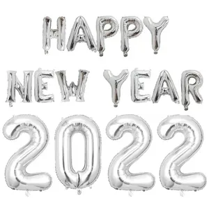 Kit de ballons en aluminium argenté HAPPY NEW YEAR 2022 pour décoration de fête festive
