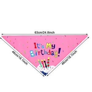 Pink birthday dog bandana with dimensions of 63cm by 46cm for pet celebrations