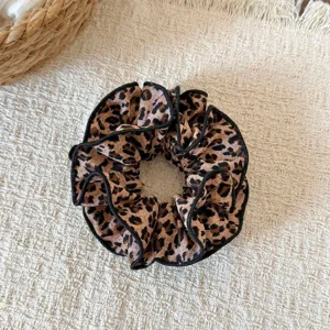 Coletero grande con estampado de leopardo vista detallada, banda de tela retro para el pelo.