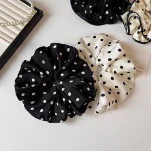 Eleganti elastici per capelli a pois, fermacapelli in raso nero bianco per donne fashion.