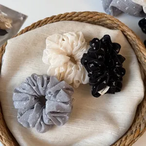 Set di 3 scrunchies in tessuto con grazioso stampa di fiocco, fermagli per capelli.