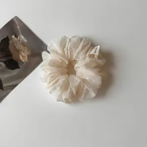 Elastico per capelli in chiffon bianco vista dettagliato, fermacapelli elegante per donna
