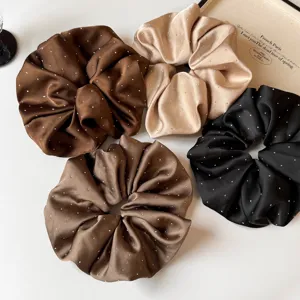 Korean lazy style rhinestone hair scrunchie set, elegant low ponytail elastic hair tie.