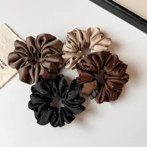 Satin rhinestone hair scrunchies set, elegant stretchy ponytail holder hair ties for women daily use.