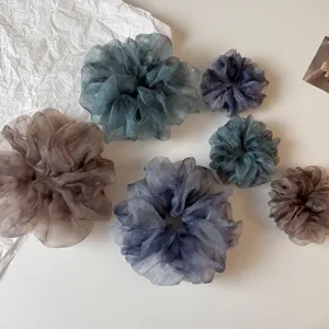 Lot chouchous cheveux en organza dégradé, design scintillant élégant, attaches souples pour femmes.