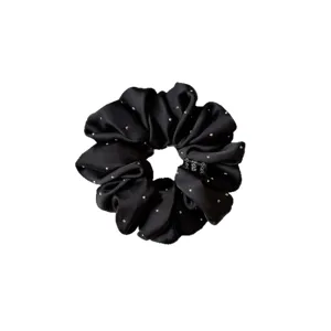 Black crystal embellished scrunchie hair tie elegant pony tail holder chic hair accessory