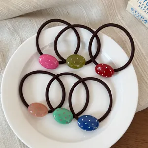 Carini elastici per capelli ovali a pois color caramella corda per coda di cavallo per donne