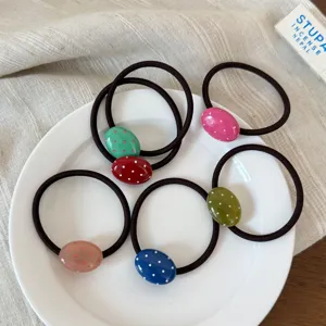 Simpatici elastici per capelli ovali a pois color caramella, accessori per capelli da donna.