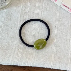 Elastico per capelli nero con ciondolo ovale verde a pois stile caramella dolce accessorio