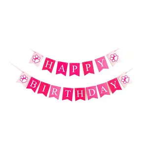 Estandarte rosa 'HAPPY BIRTHDAY' con huellas de patas para fiestas de mascotas