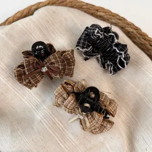 Pinza de pelo con lazo a cuadros estilo coreano elegante accesorio vintage detalle