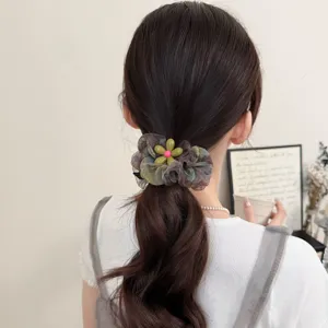Κορεάτικο vintage scrunchie μαλλιών με ντεγκραντέ λουλούδι από απαλή οργάντζα ελαστικό
