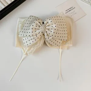 Franse stijl stippen strik haarclip met elegante kantrand en parels voor dames.