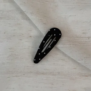 Black and white polka dot snap hair clip, stylish fabric covered hair accessory for women girls.