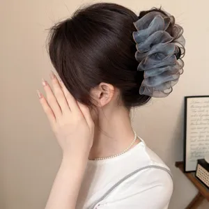 Pinza para el Pelo de Burbuja de Malla con Estampado Degradado para Mujer Elegante Pinza de Organza Grande Accesorios para el Cabello para Fiesta