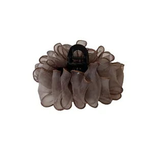 Pinza de Pelo de Organza Marron Bolita Elegante Accesorio Versatil para el Peinado