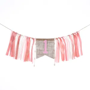 Baby First Birthday High Chair Banner Pink Gold Tassel Garland First Birthday Party Decoration Photo Prop Cloth