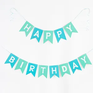Decorative teal and mint green fishtail banner featuring white Happy Birthday lettering