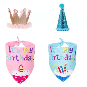 Ensemble d'anniversaire pour animaux comprenant couronnes, chapeaux et bandanas roses
