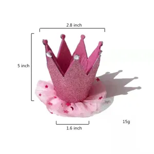 Chapeau couronne d'anniversaire rose pour animaux, dimensions 5x2.8x1.6 po, 15g.