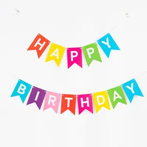 Colorful Happy Birthday fishtail banner flags for kids party decoration on white wall