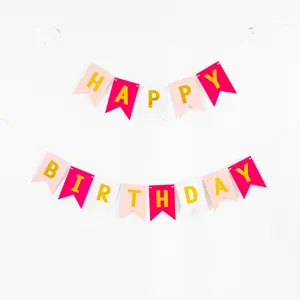 Premium gold foil Happy Birthday swallowtail banner for baby's first birthday party decoration