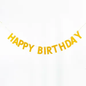 Golden glitter Happy Birthday banner for celebration party decoration and events