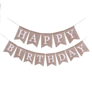 Ghirlanda di Bandierine in Juta Rustica Buon Compleanno Bandiera a Coda di Rondine Decorazioni Sospese per Festa