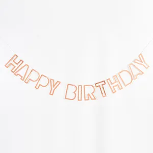 Happy Birthday Paper Letter Banner Hanging Garland Gold Stamping Sequin Party Celebration Decoration Supplies
