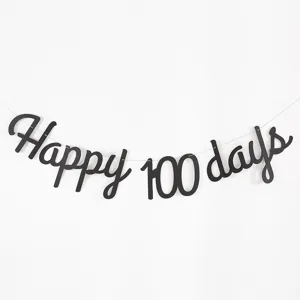 Black Happy 100 Days banner garland for baby 100th day party celebration photo backdrop decor.