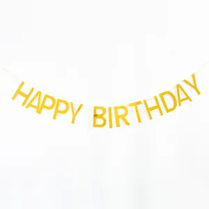Gold glitter Happy Birthday letter banner garland for stunning party decoration details