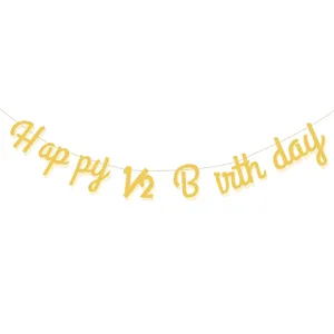 Gold glitter Happy 1/2 birthday banner for half year baby boy girl party decoration
