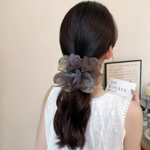 Korean lazy style brown gradient hair scrunchie, elegant mesh hair tie for daily hairstyles.