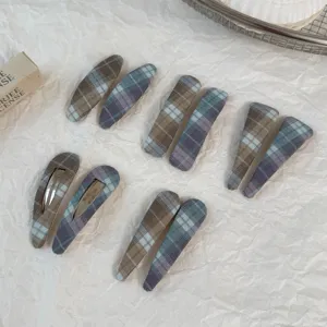 Exquisite Plaid Fabric Wrapped BB Hair Clip Vintage Geometric Snap Clip Versatile Plaid Hair Accessory For Women Girls Hair Styling