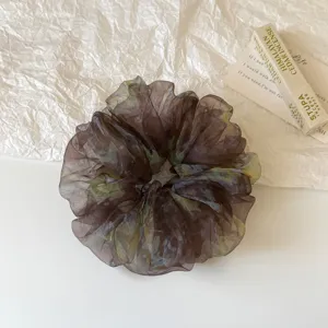 Korean style brown tie-dye hair scrunchie, sheer organza hair accessory for women girls.